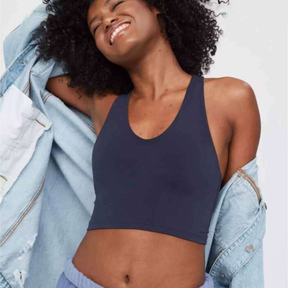 *NWT OFFLINE By Aerie Real Me Racerback Longline Sports Bra Steel Blue L